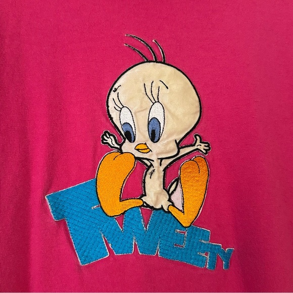 Vintage Warner Bros Looney Tunes 1997 Tweety Cartoon 90s y2k Cotton Pink T-Shirt - Picture 5 of 6